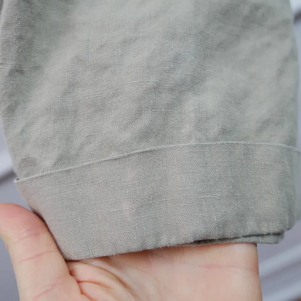 J Crew 100% Linen Trousers Pleated Pants Cuff Hem 38 x 30‎ Preppy Heritage FLAW